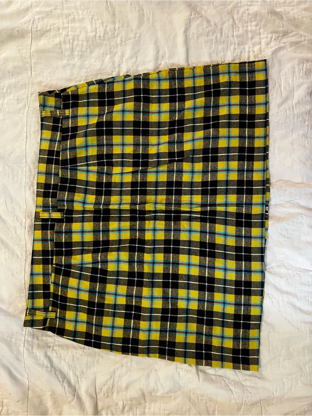 Forever 21 Yellow and Black Plaid Zip-Front Mini Skirt